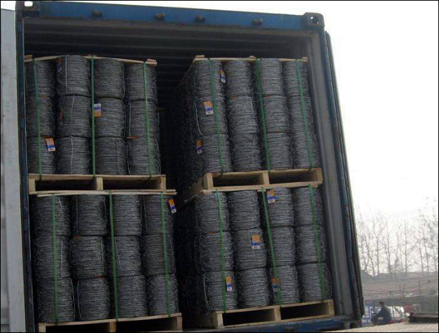 Barbed wire galvanized coils in 10kg rolls packed for delivery
